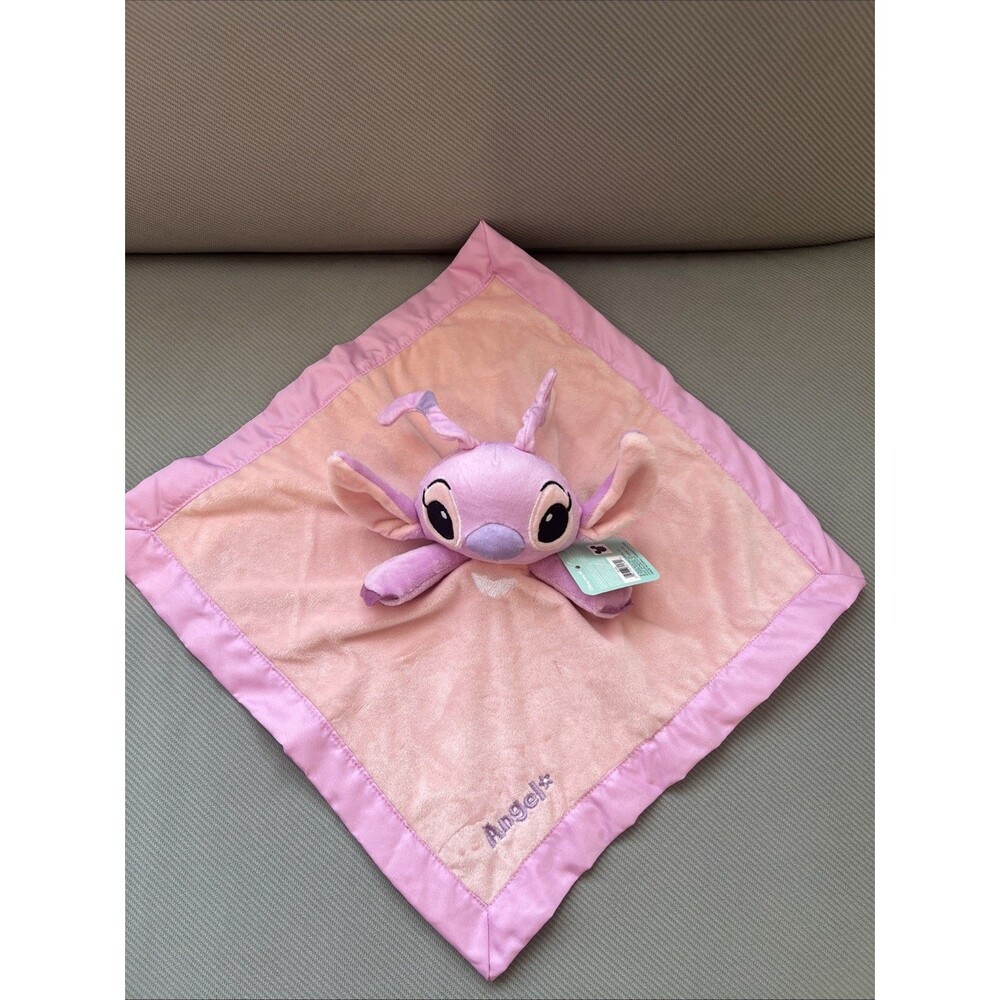 Disney Baby Angel Lovey Security Blanket Plush Satin Trim Embroidered Pink New